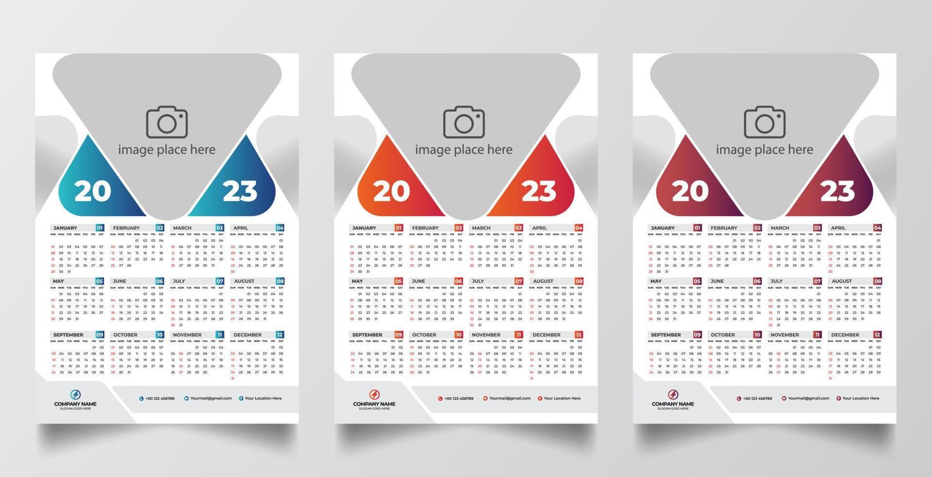 2023 one page wall calendar design template vector