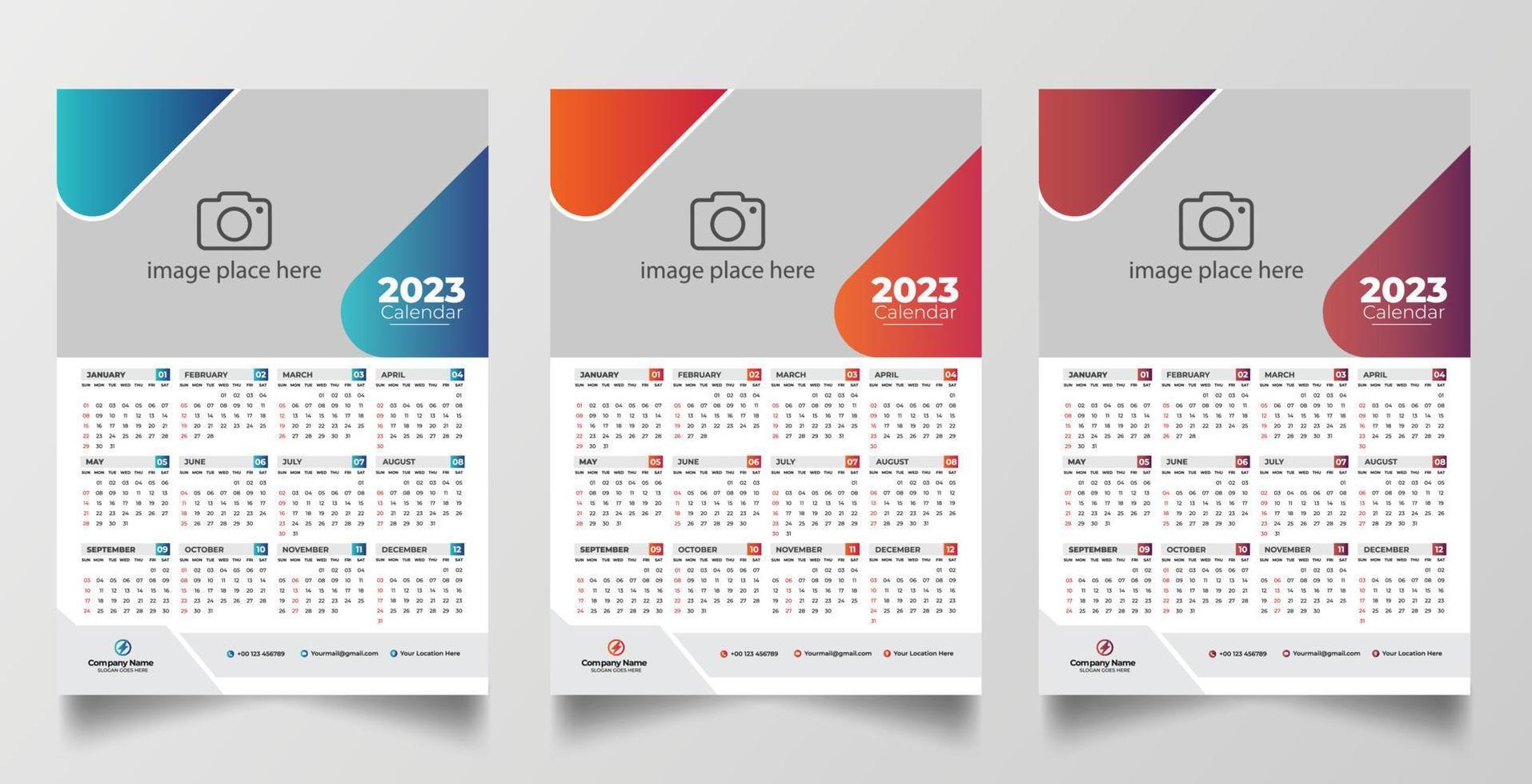 2023 one page wall calendar design template vector