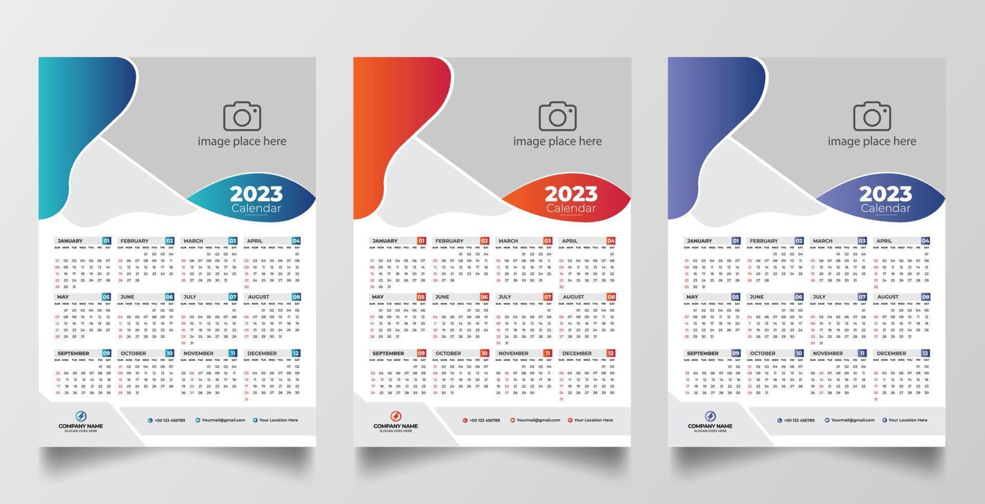 2023 one page wall calendar design template vector