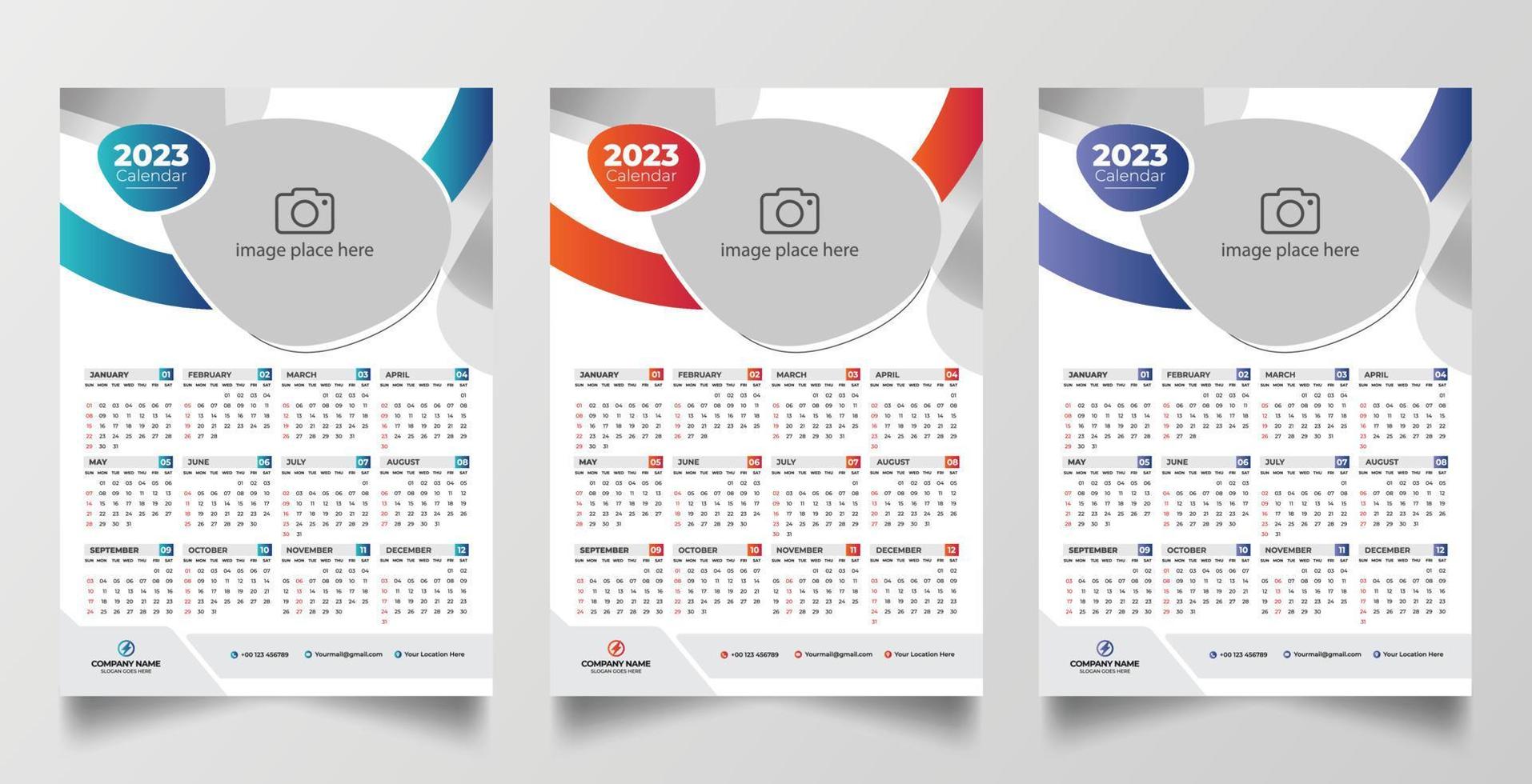 2023 one page wall calendar design template vector