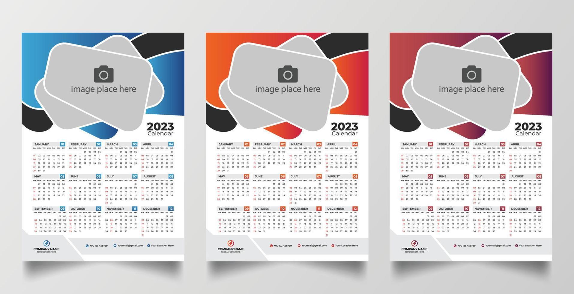 2023 one page wall calendar design template vector
