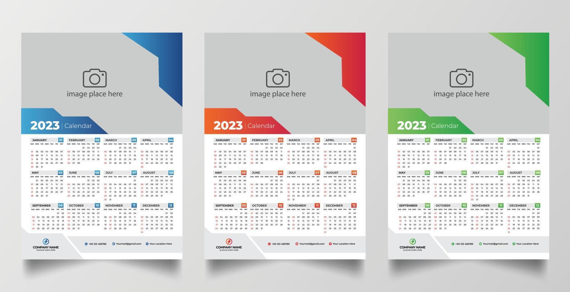 2023 one page wall calendar design template vector