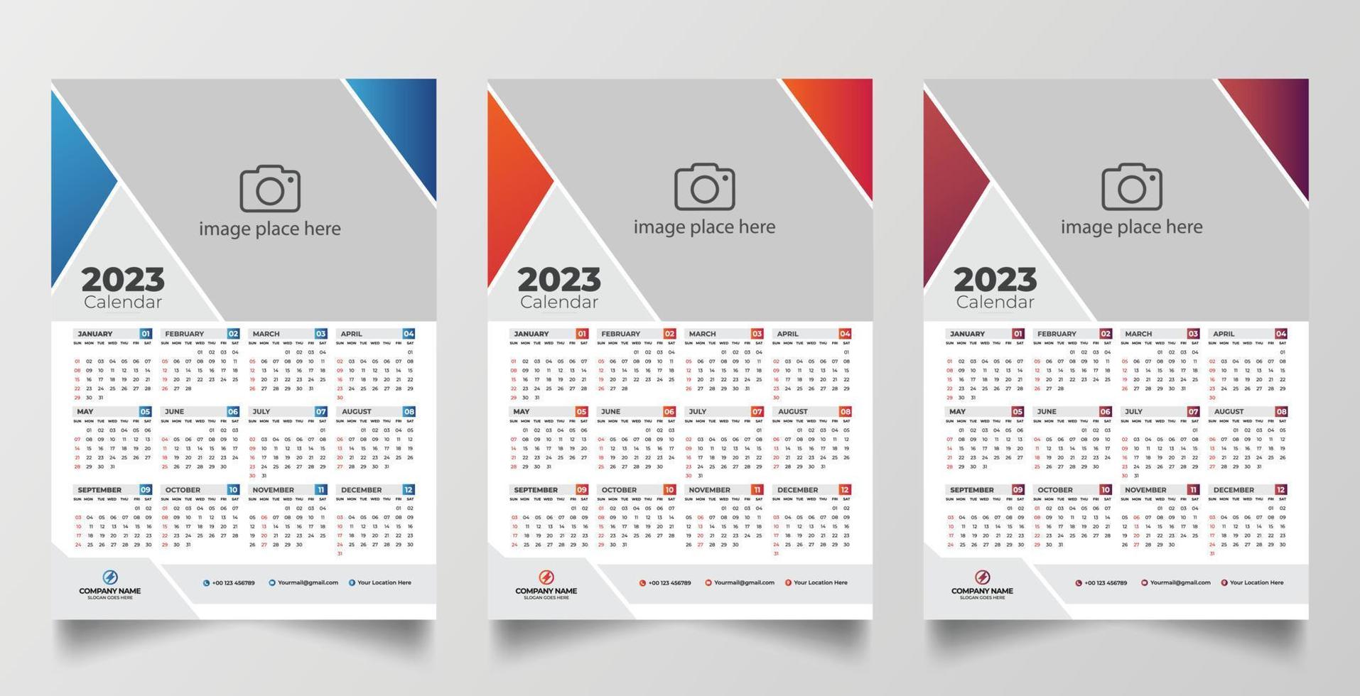 plantilla de diseño de calendario de pared de una página 2023 vector