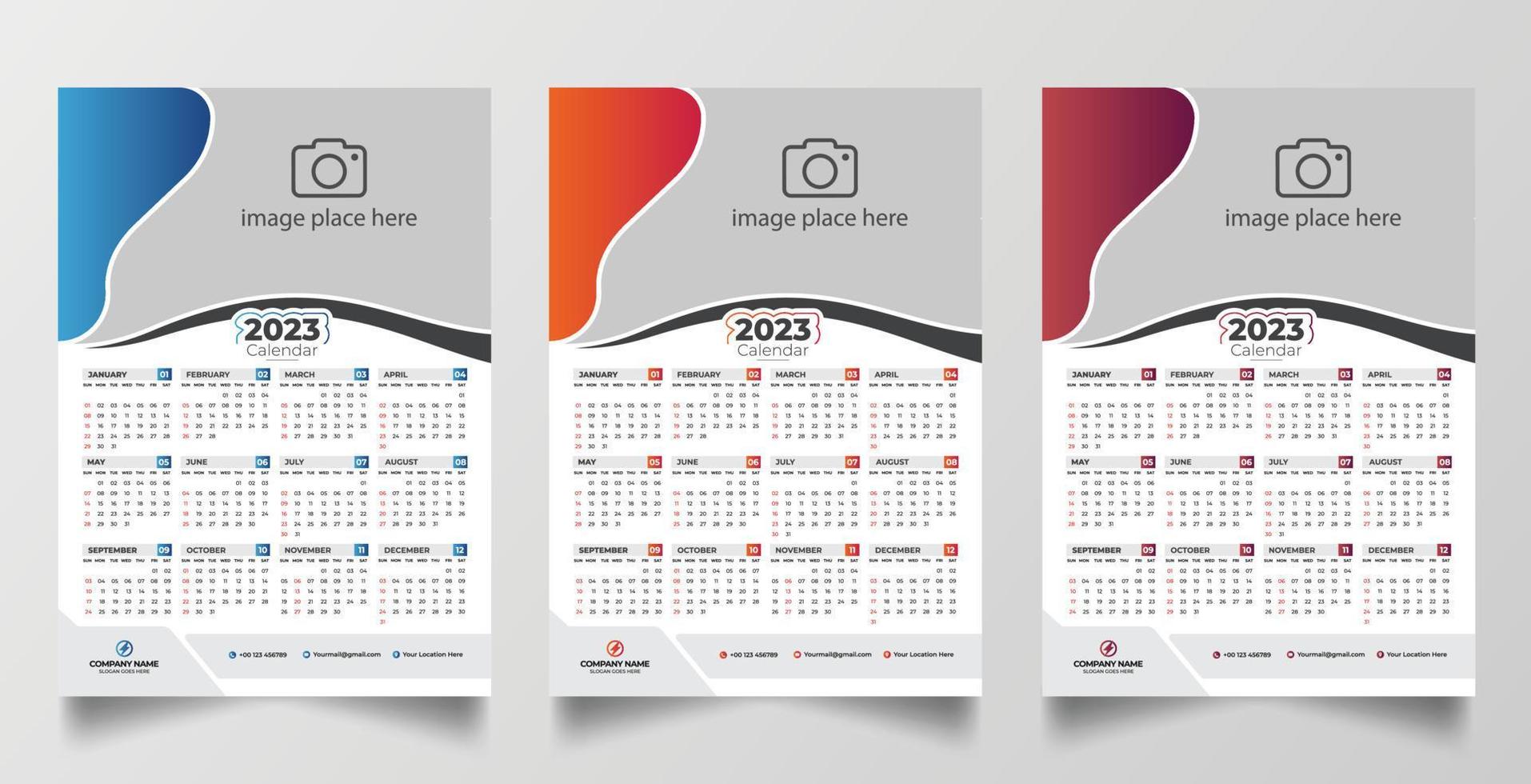 2023 one page wall calendar design template vector