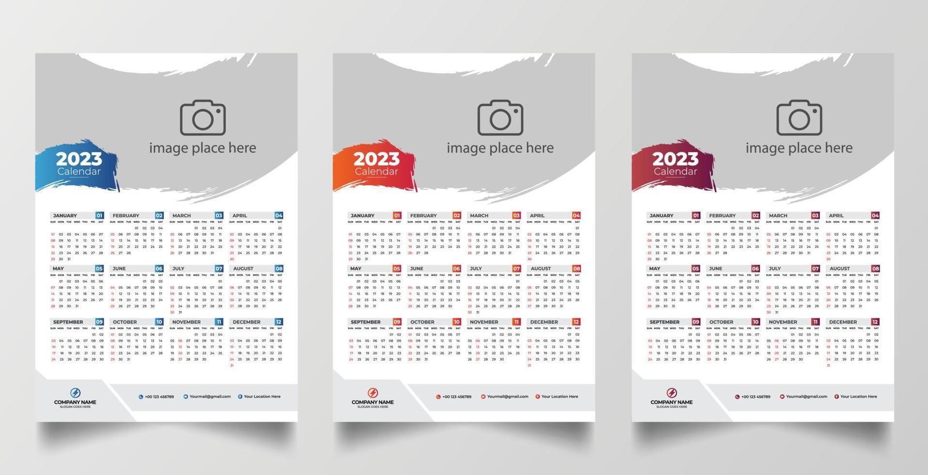 2023 one page wall calendar design template vector