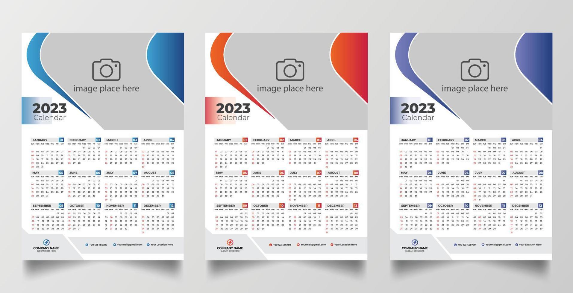 2023 one page wall calendar design template vector