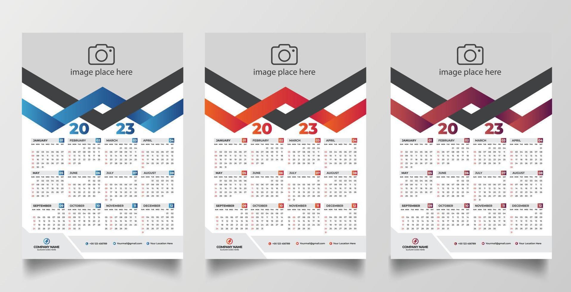 2023 one page wall calendar design template vector