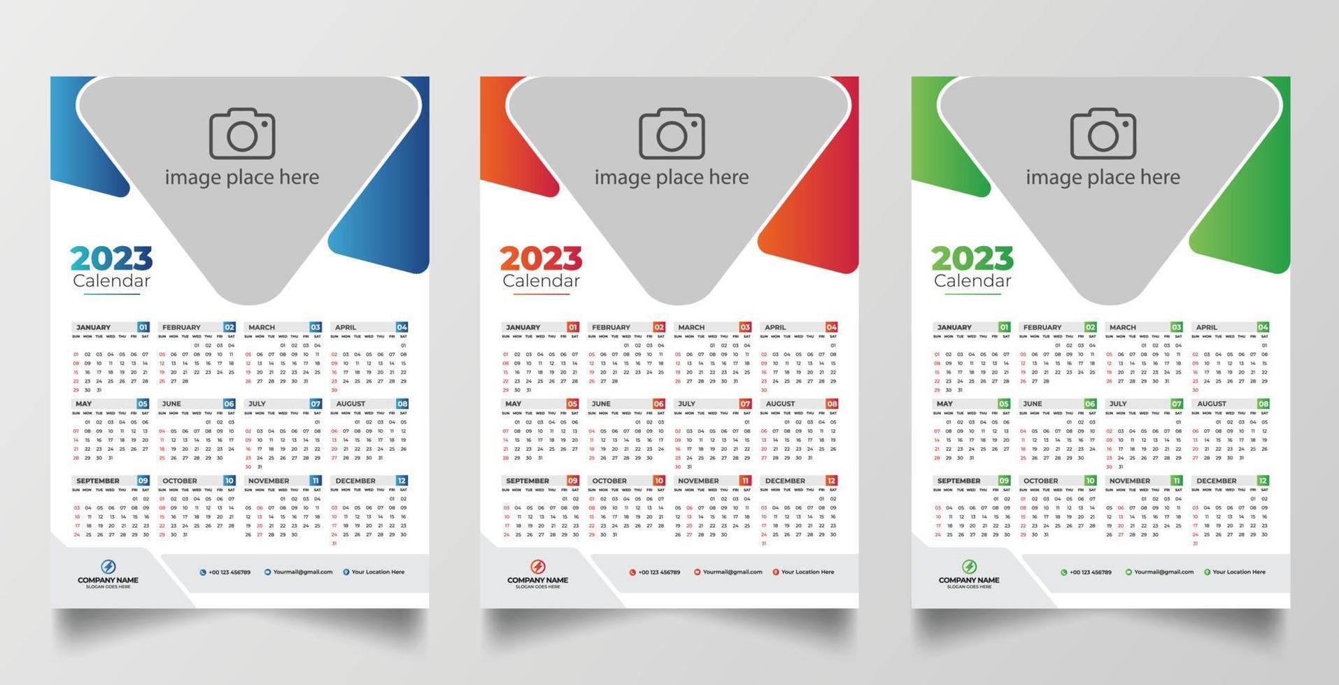 2023 one page wall calendar design template vector