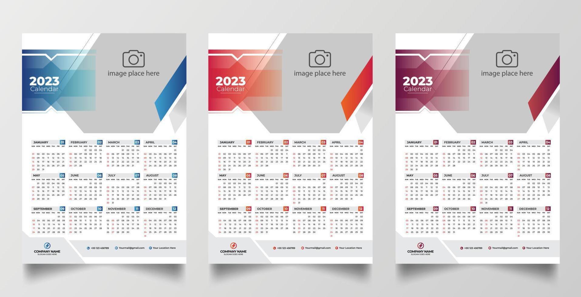 plantilla de diseño de calendario de pared de una página 2023 vector