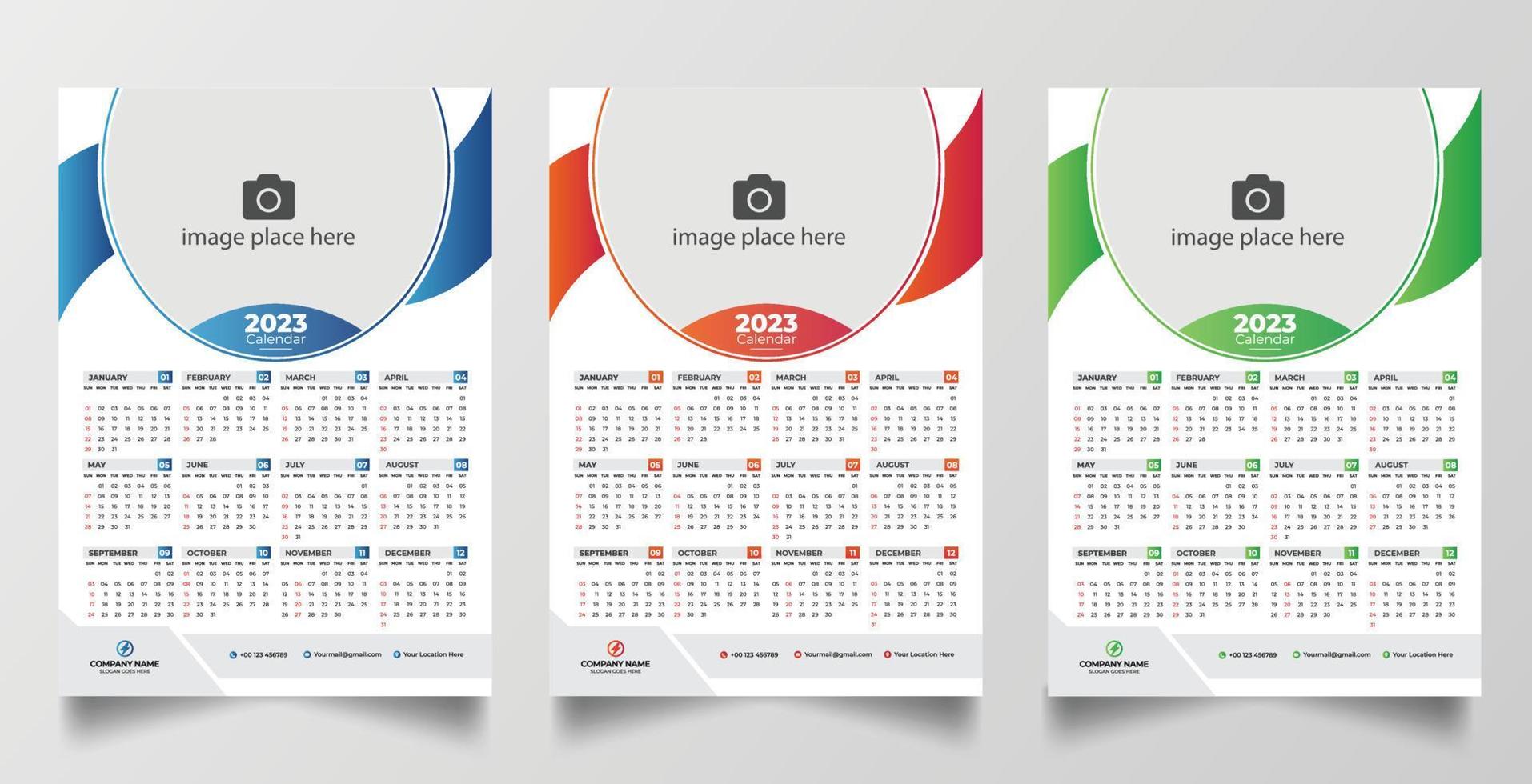 2023 one page wall calendar design template vector