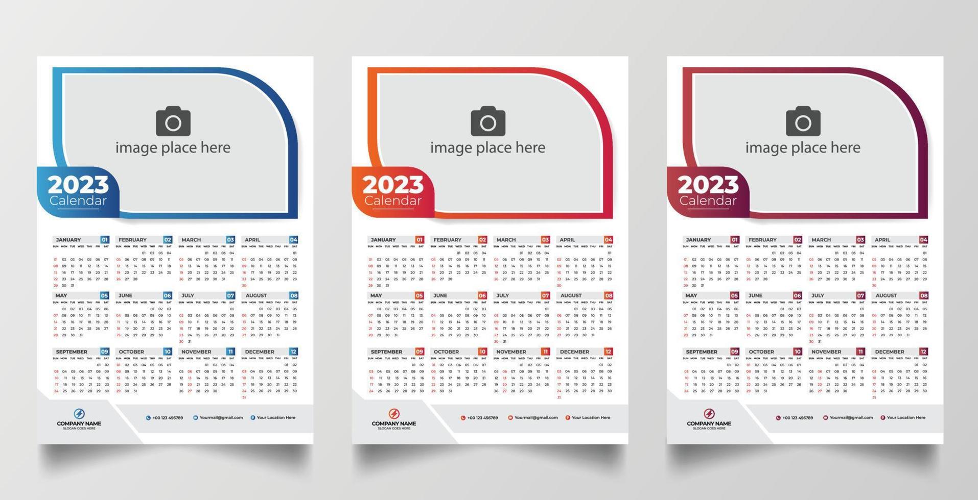 2023 one page wall calendar design template vector