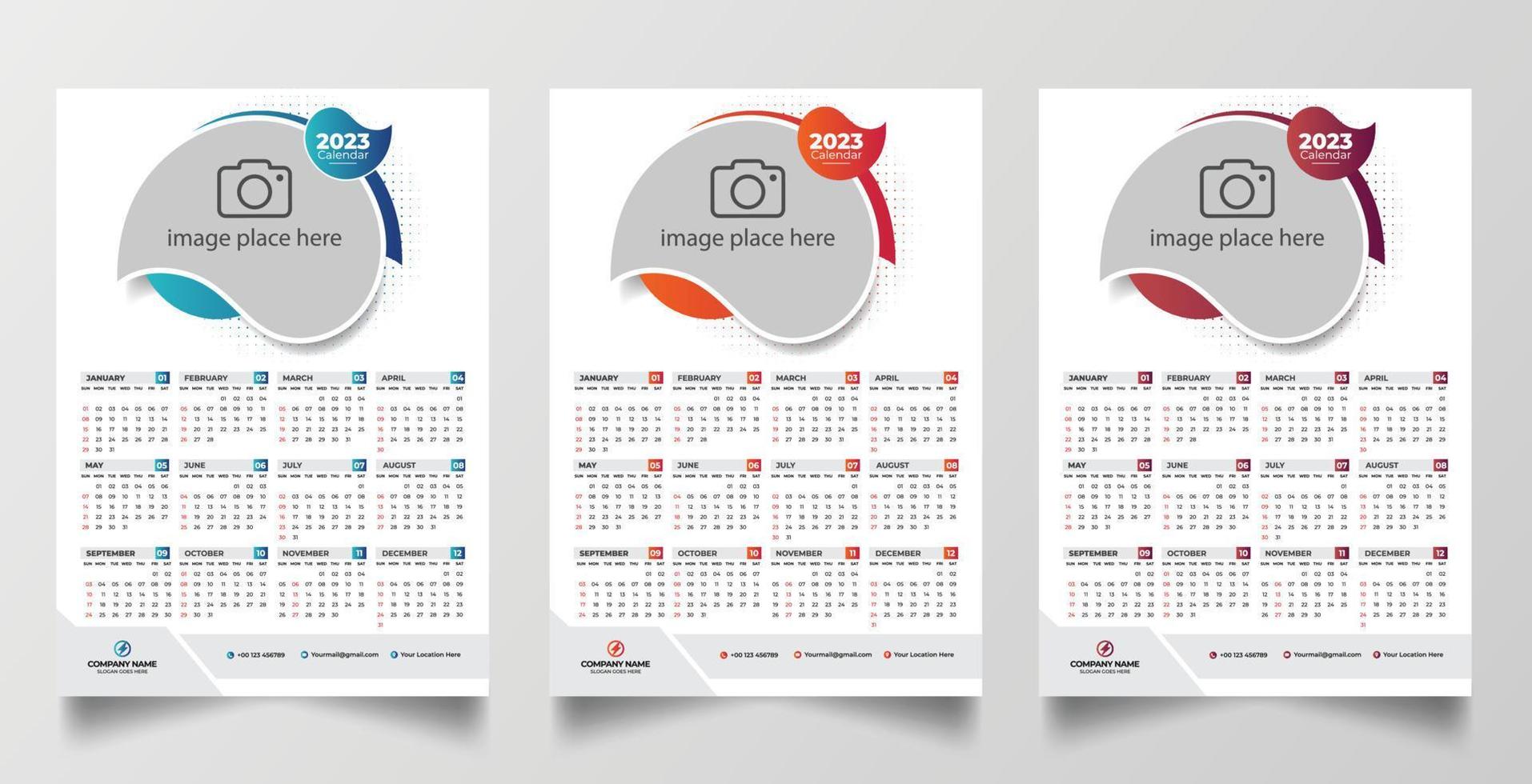 2023 one page wall calendar design template vector