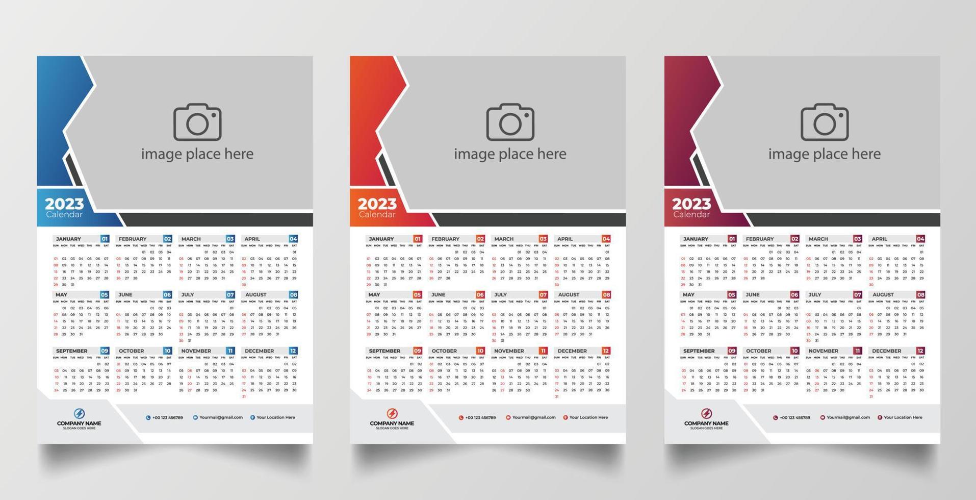 2023 one page wall calendar design template vector