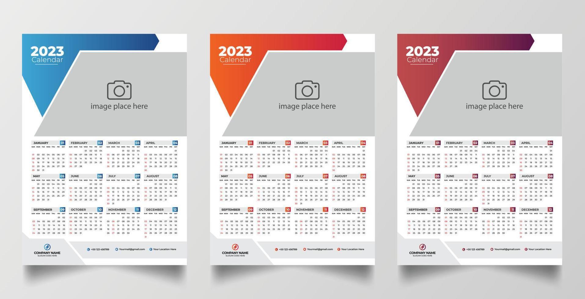 2023 one page wall calendar design template vector