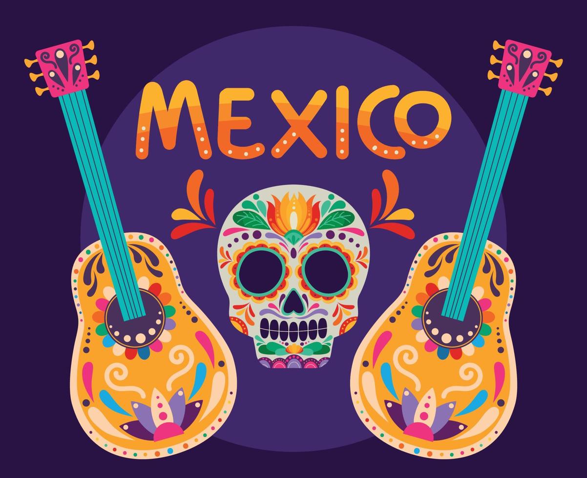 mexico calavera y guitarra vector