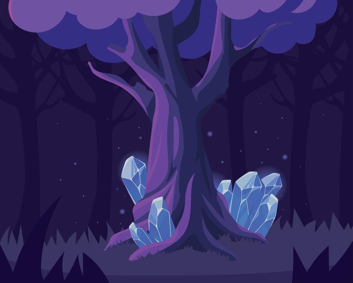 enchanted tree quartz stones vector