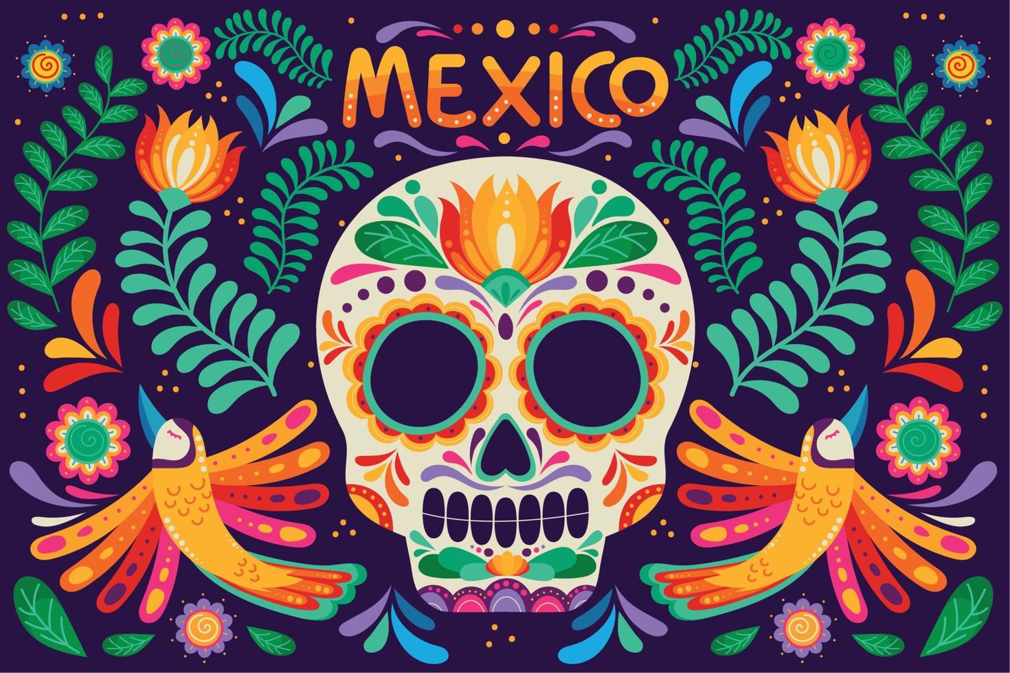 mexico skull and flowers vector