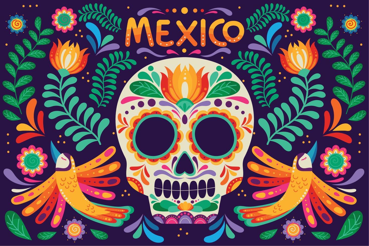 mexico calavera y flores vector