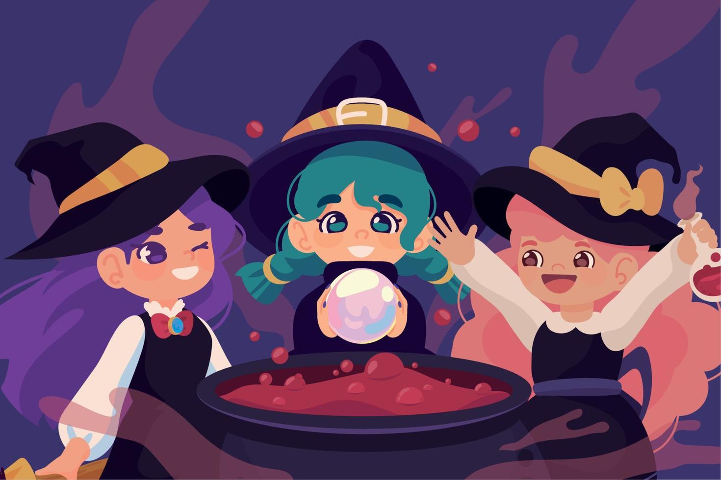 halloween cute witches vector