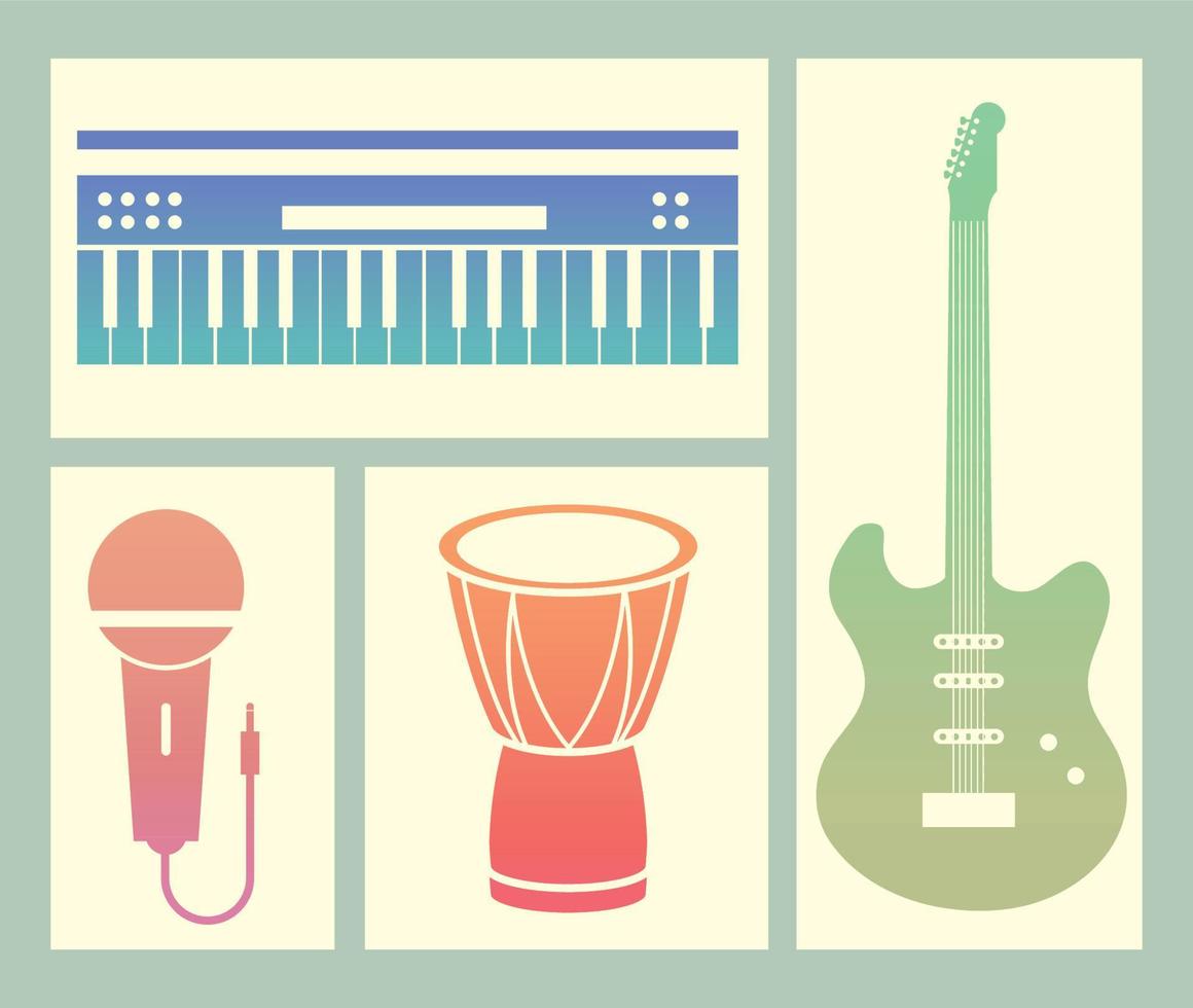 icons collection music instruments vector