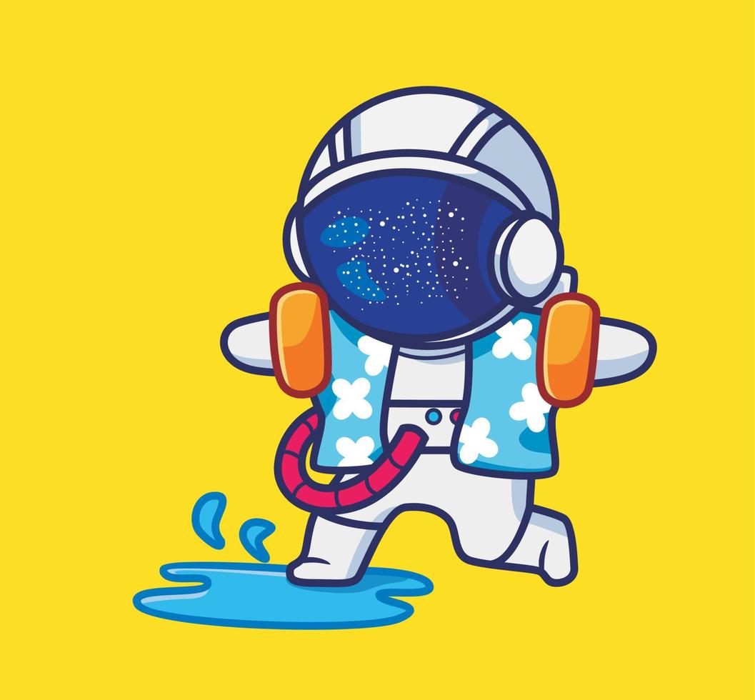 lindo paso de astronauta en el agua. dibujos animados viajes vacaciones vacaciones verano concepto aislado ilustración. estilo plano adecuado para el vector de logotipo premium de diseño de icono de etiqueta. personaje mascota