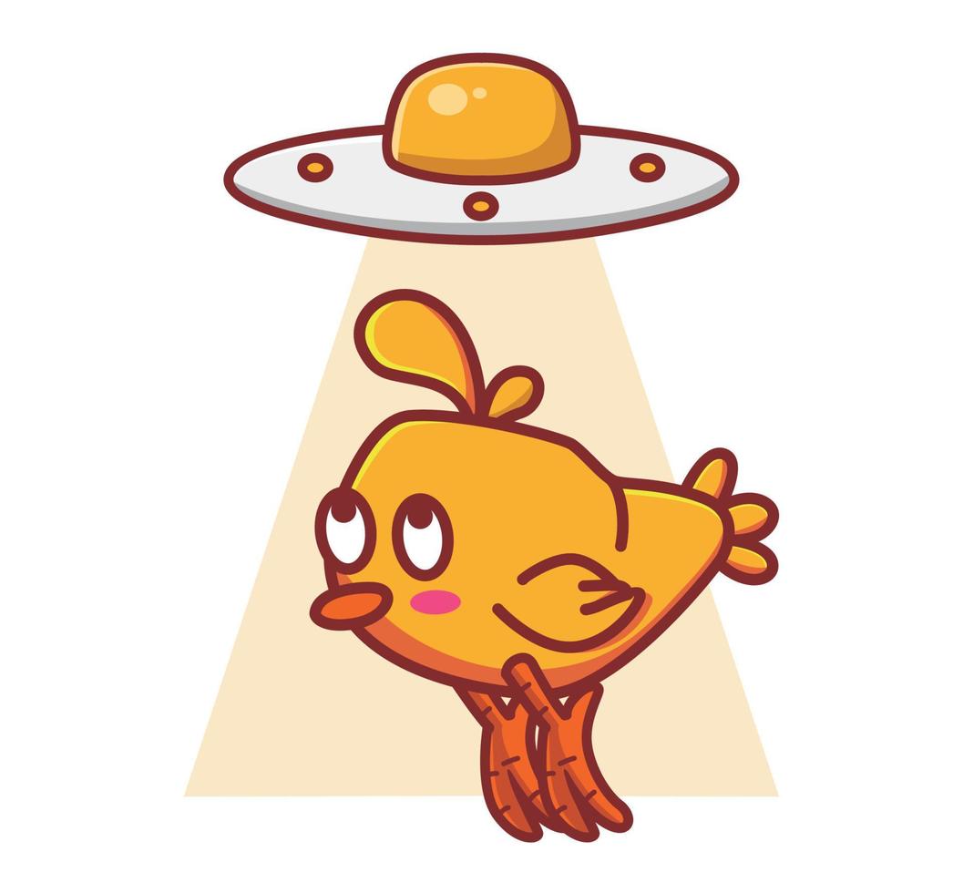 Cute illustration ufo egg spaceship flying sauser bring a chicken. Animal Isolated Cartoon Flat Style Sticker Web Design Icon Premium Vector Logo mascot character object