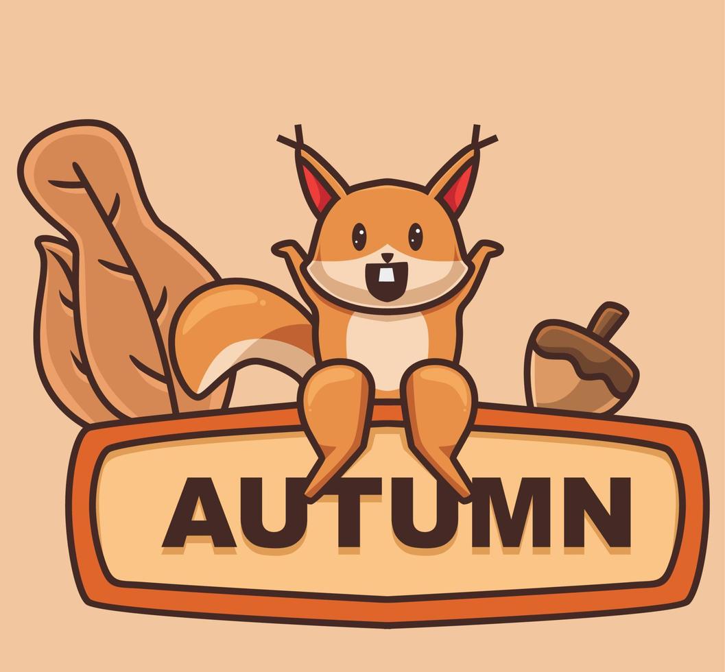 cute squirrel sit board. cartoon animal autumn season concept Isolated illustration. Flat Style suitable for Sticker Icon Design Premium Logo vector. Mascot character vector