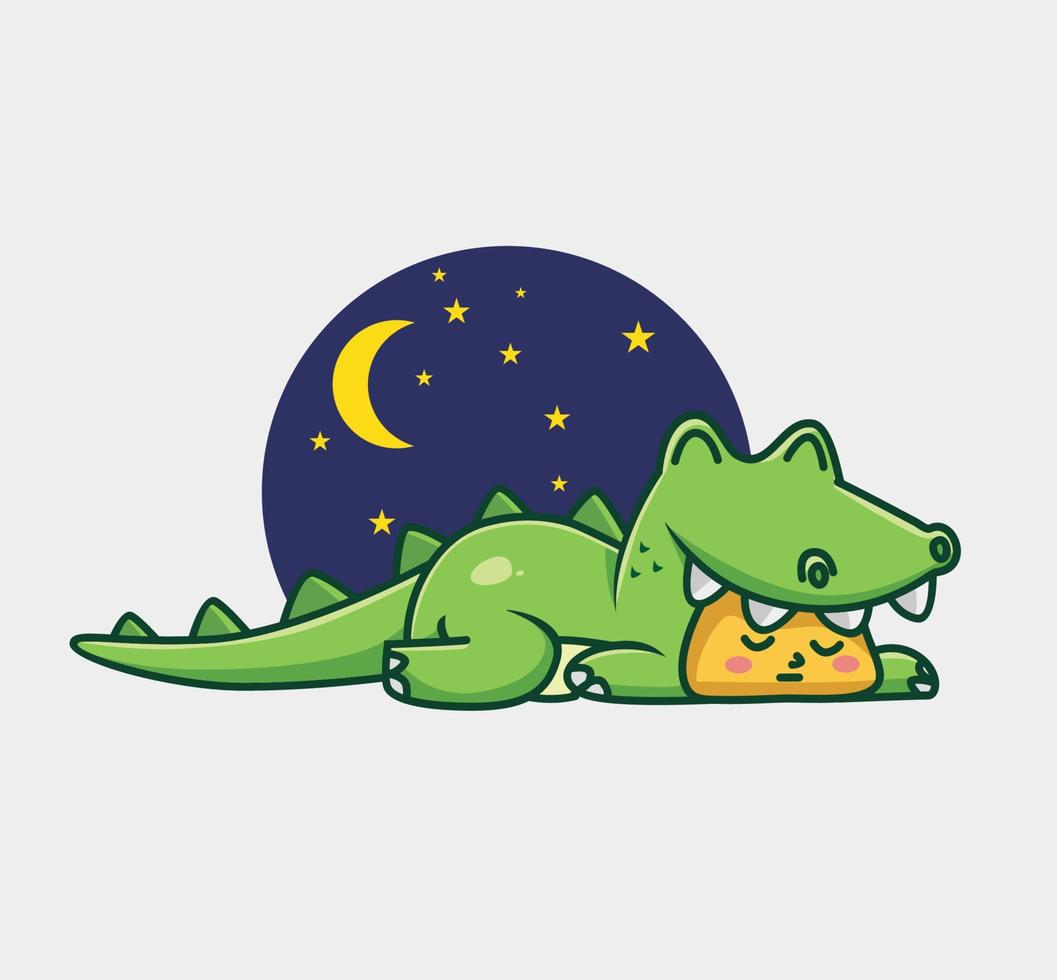 cute baby crocodile sleeping. cartoon animal nature concept Isolated illustration. Flat Style suitable for Sticker Icon Design Premium Logo vector. Mascot Character vector