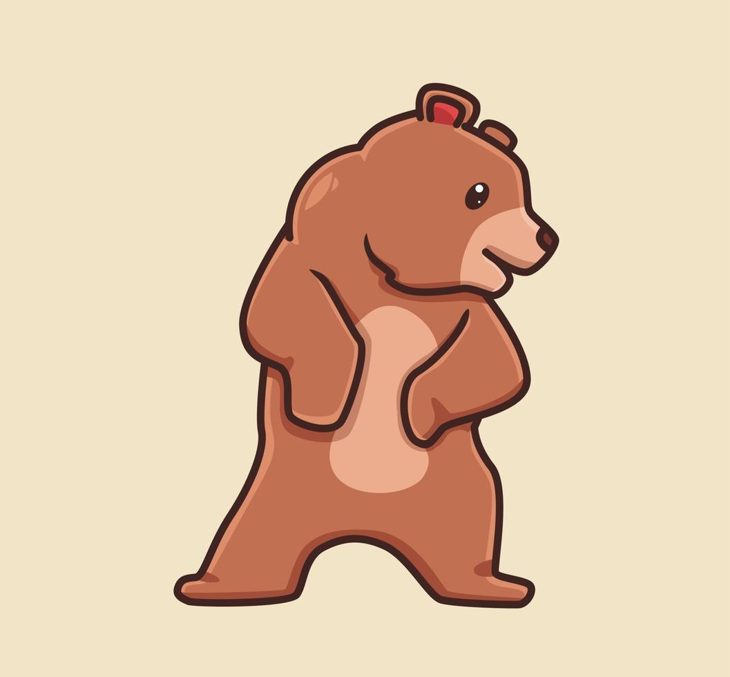 lindo oso grizzly marrón de pie. ilustración aislada del concepto de naturaleza animal de dibujos animados. estilo plano adecuado para el vector de logotipo premium de diseño de icono de etiqueta. personaje mascota