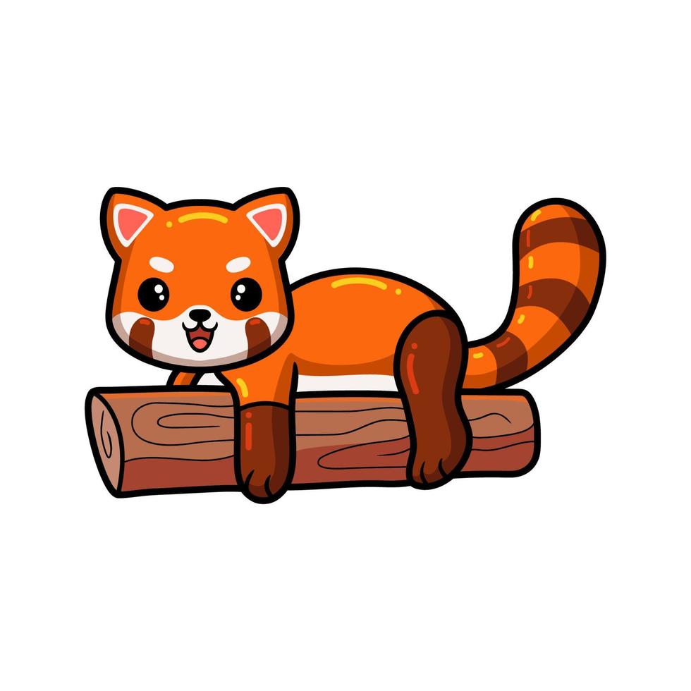 Cute little red panda cartoon with tree stump vector