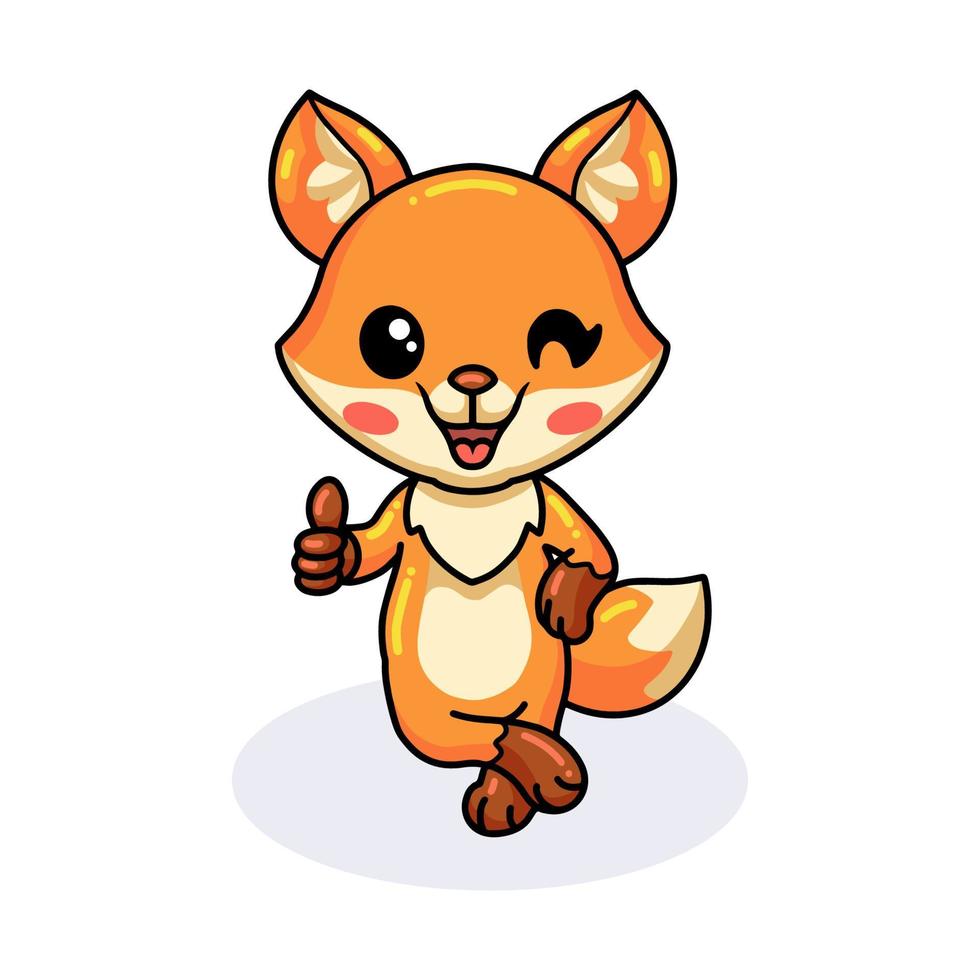 Cute little fox cartoon giving thumb up vector