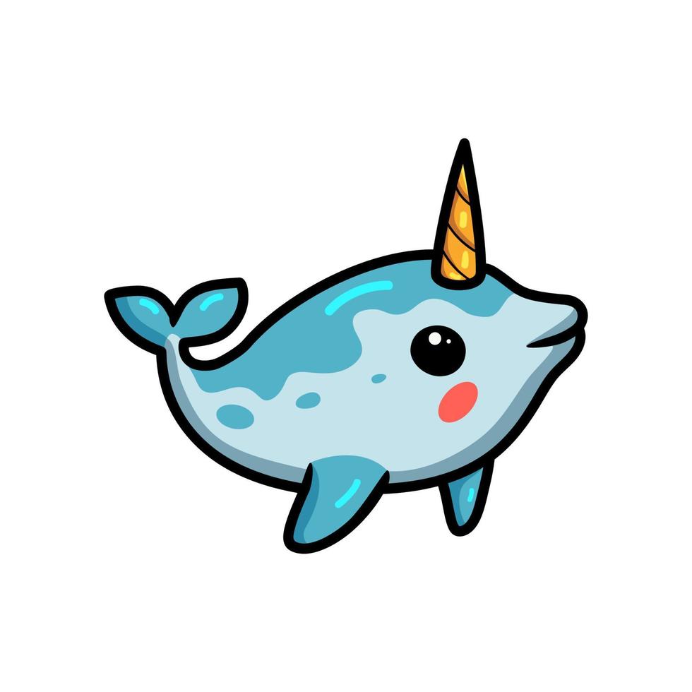 Cute little narwhal cartoon swimming vector