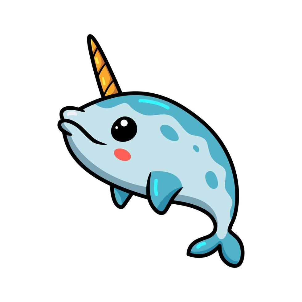 Cute little narwhal cartoon swimming vector