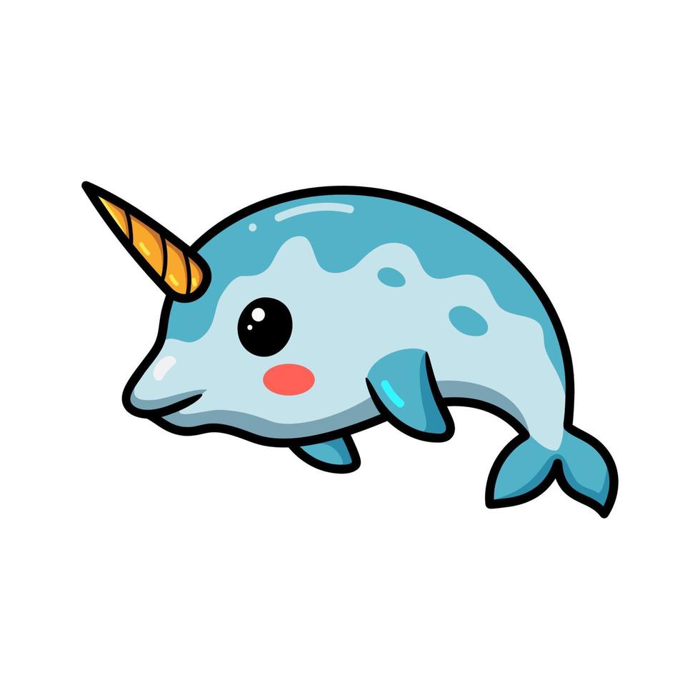 Cute little narwhal cartoon swimming vector