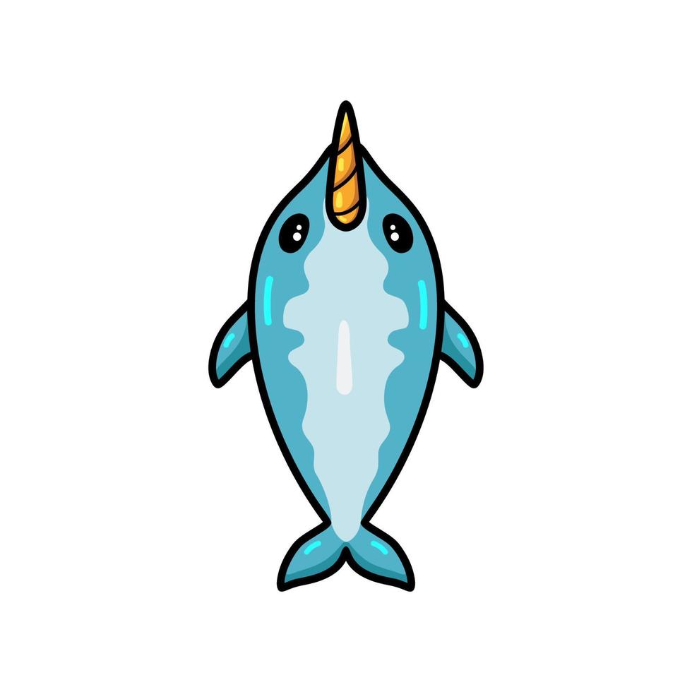 Cute little narwhal cartoon swimming vector