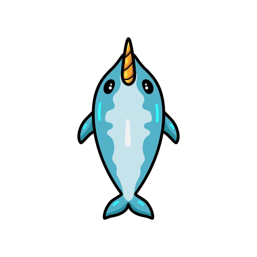 Cute little narwhal cartoon swimming vector