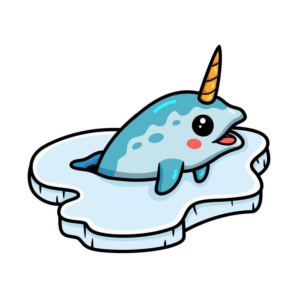 Cute little narwhal cartoon on ice floe vector