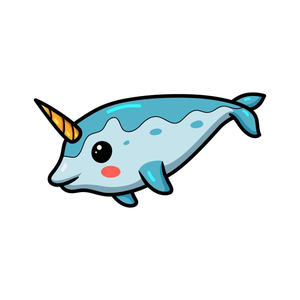 Cute little narwhal cartoon swimming vector