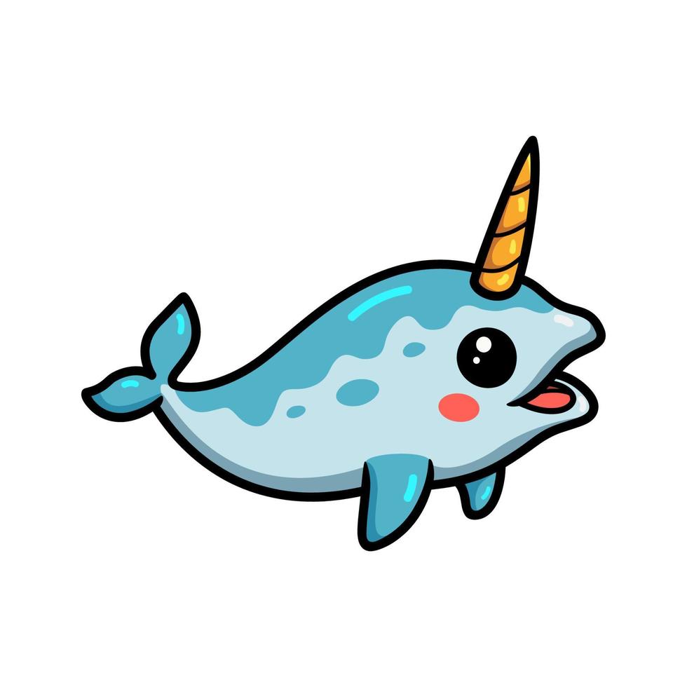 Cute little narwhal cartoon swimming vector