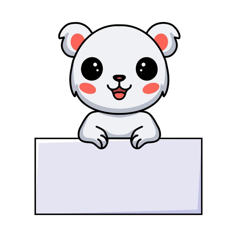 lindo pequeño oso polar de dibujos animados con signo en blanco vector