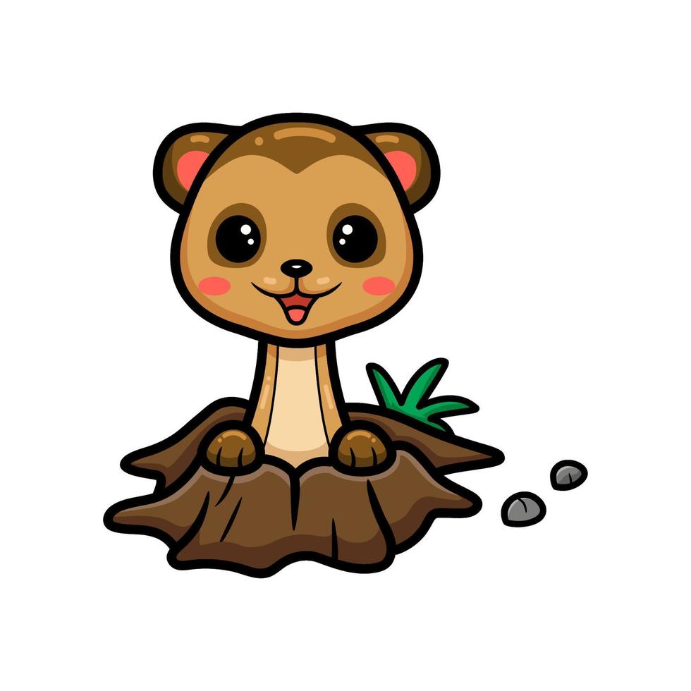 Cute little meerkat cartoon coming out on the ground vector
