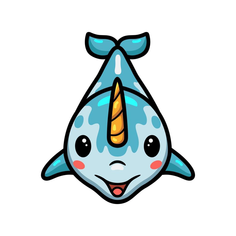 Cute little narwhal cartoon swimming vector