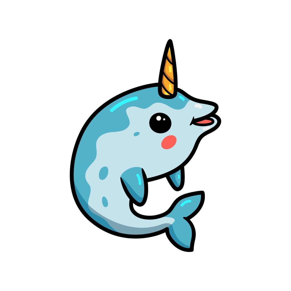 Cute little narwhal cartoon swimming vector