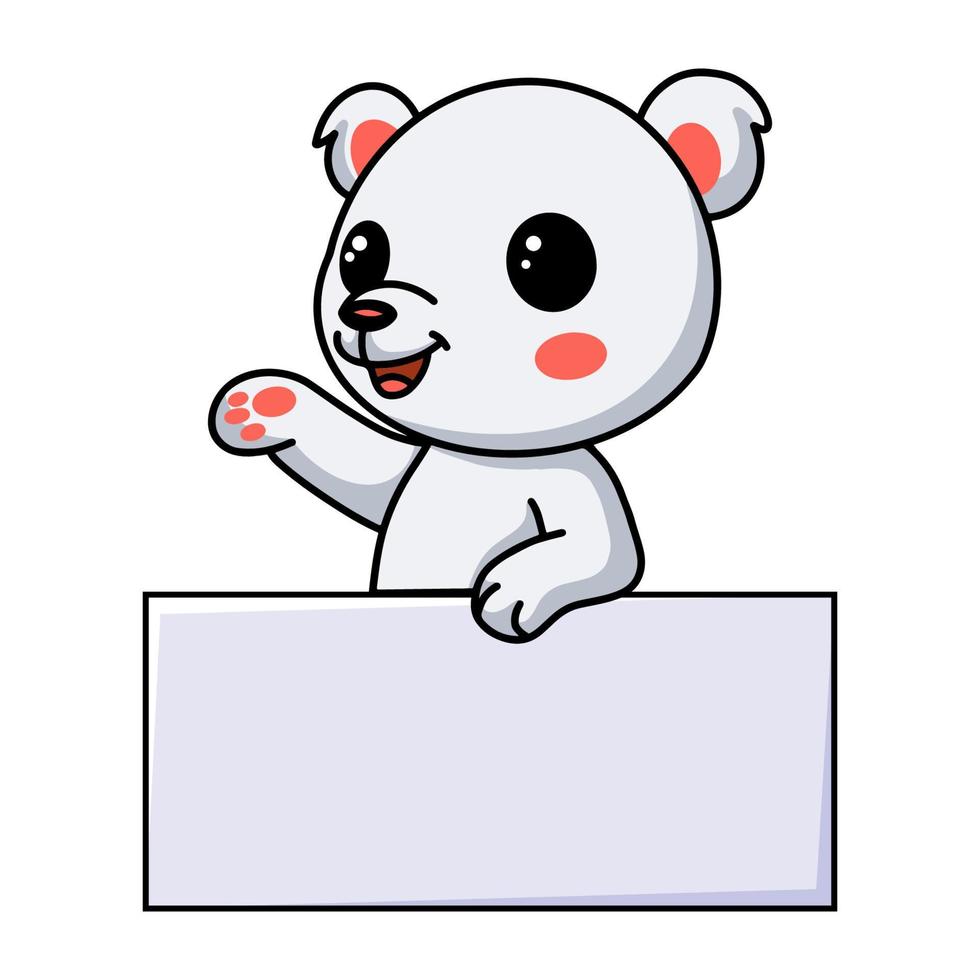 lindo pequeño oso polar de dibujos animados con signo en blanco vector