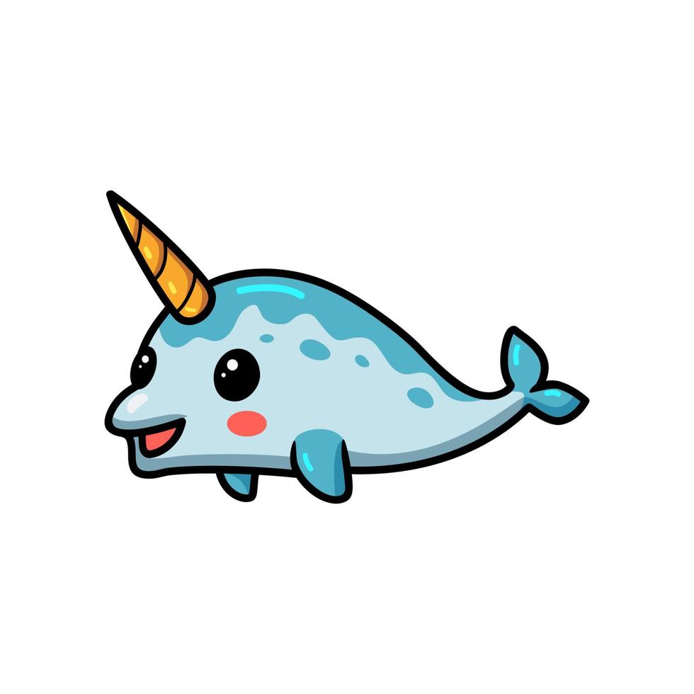 Cute little narwhal cartoon swimming vector