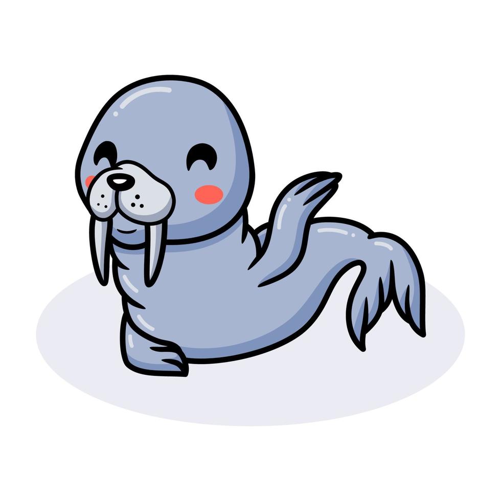 Cute little walrus cartoon waving hand vector