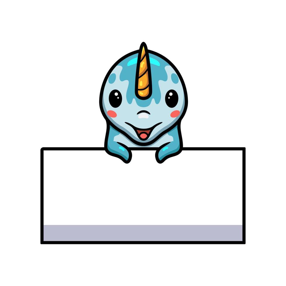 Cute little narwhal cartoon with blank sign vector