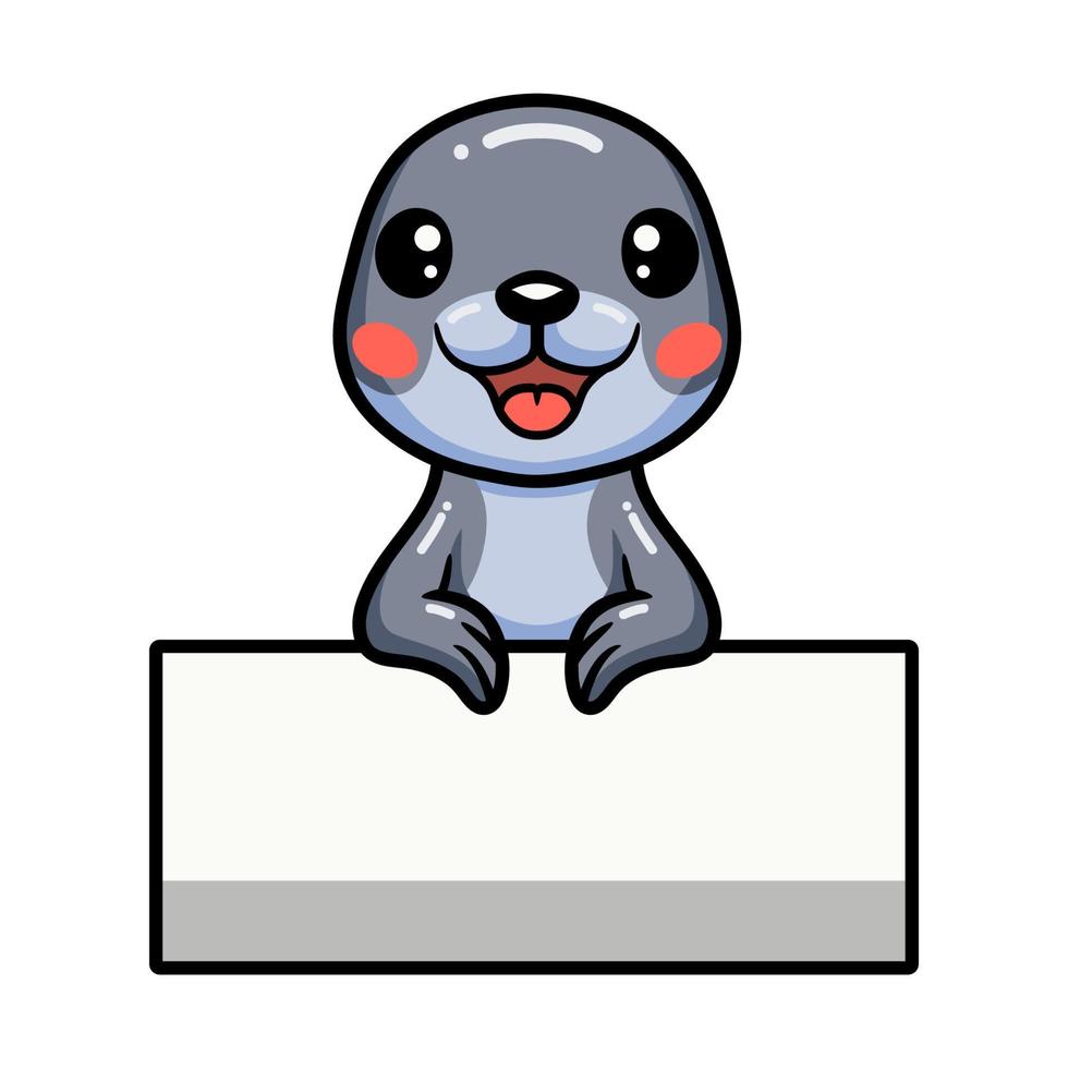 Cute little seal cartoon with blank sign vector