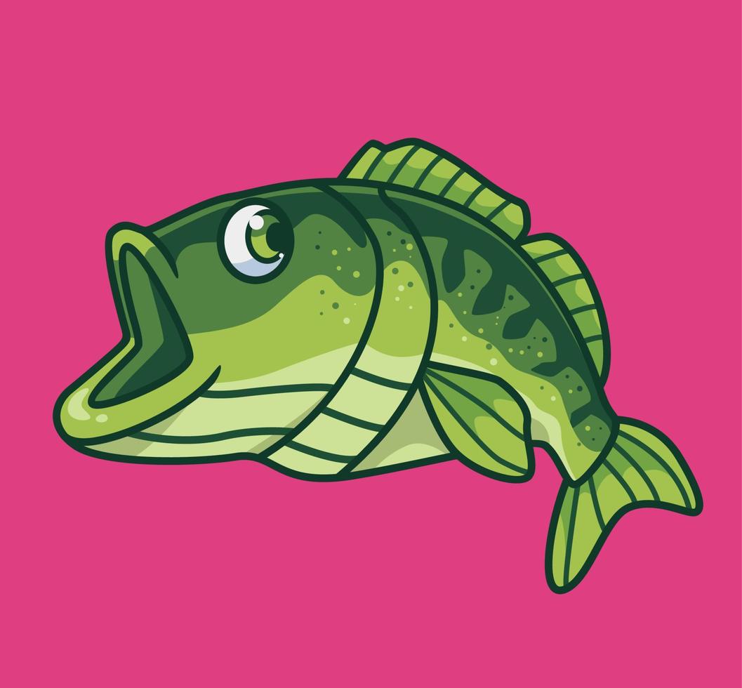 lindo pez bajo verde. ilustración animal de dibujos animados aislados. vector de logotipo premium de diseño de icono de etiqueta de estilo plano. personaje mascota