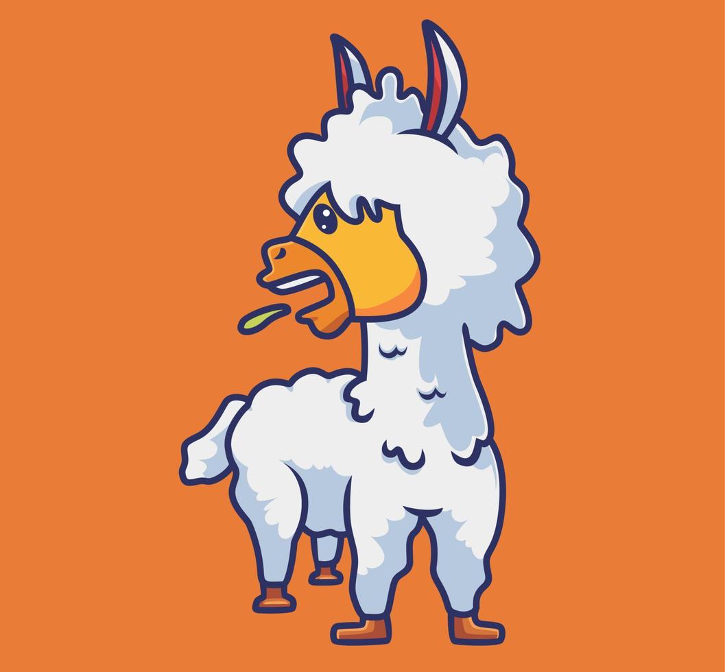 lindo asador de alpaca. ilustración aislada del concepto de naturaleza animal de dibujos animados. estilo plano adecuado para el vector de logotipo premium de diseño de icono de etiqueta. personaje mascota